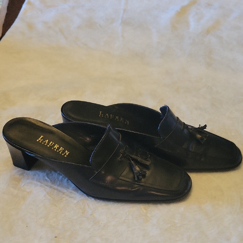 Ralph Lauren Black Leather Mules with Tassels